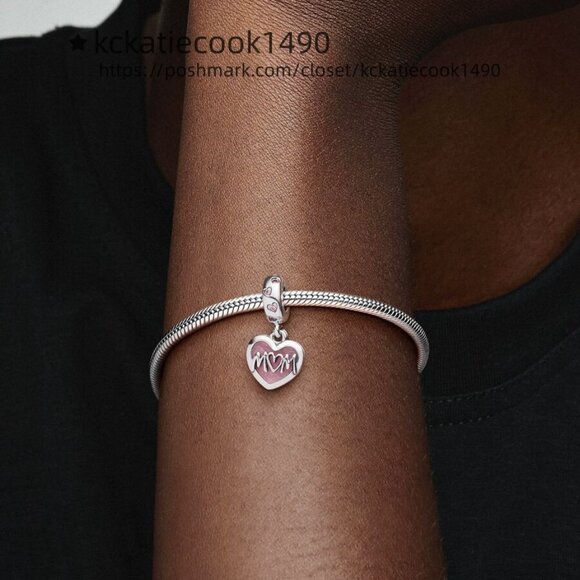 Pandora Mom Script Heart Dangle Charm - Picture 2 of 2